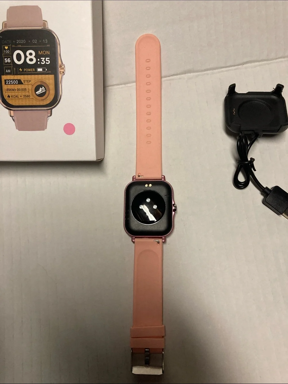 Laxasfit Pink Silicone Smartwatch with Touchscreen and USB Charger